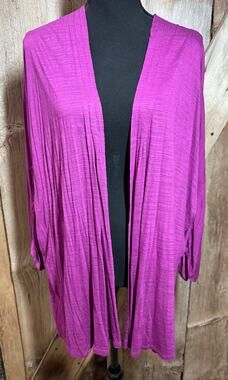 Melrose Chic NY Women 2X Knit Open Flyaway Cardigan Sweater Hollyhock Pink